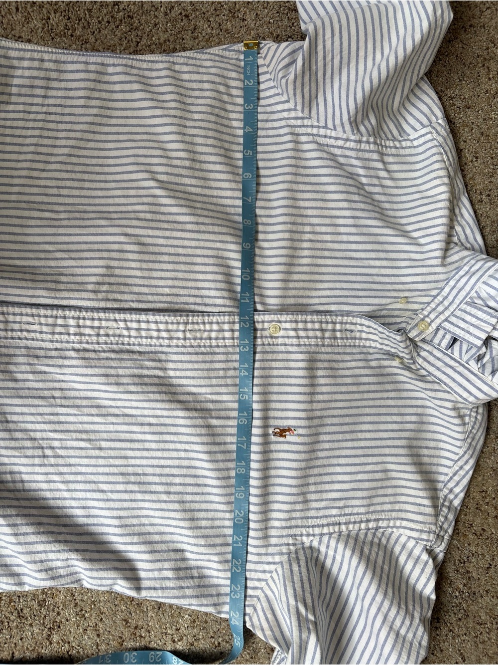 Reworked Ralph Lauren Blue Stripe Ruffle Collar Button-Up Top - Picture 13 of 15
